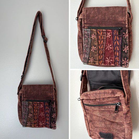 Stonewashed Embroidered Crossbody Bag